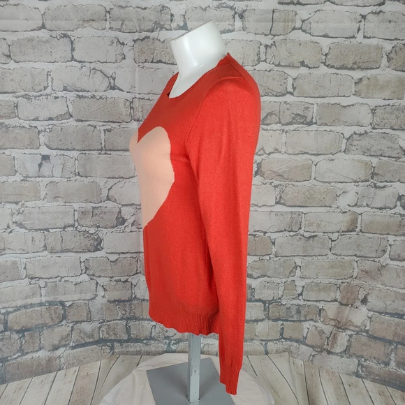 J. Crew  Factory Merino Wool Alpaca Crew Neck Heart Pullover Sweater Orange XS - Picture 8 of 10